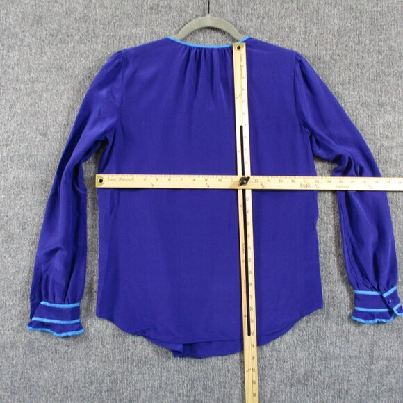 Rebecca Taylor Silk Blouse Shirt Womens 4 Small Blue Ruffle Pull Over Career - Picture 11 of 16